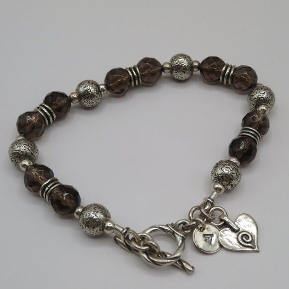 Silpada RETIRED Sterling Silver 925 Smoky Quartz Heart Toggle Bracelet - Picture 1 of 6